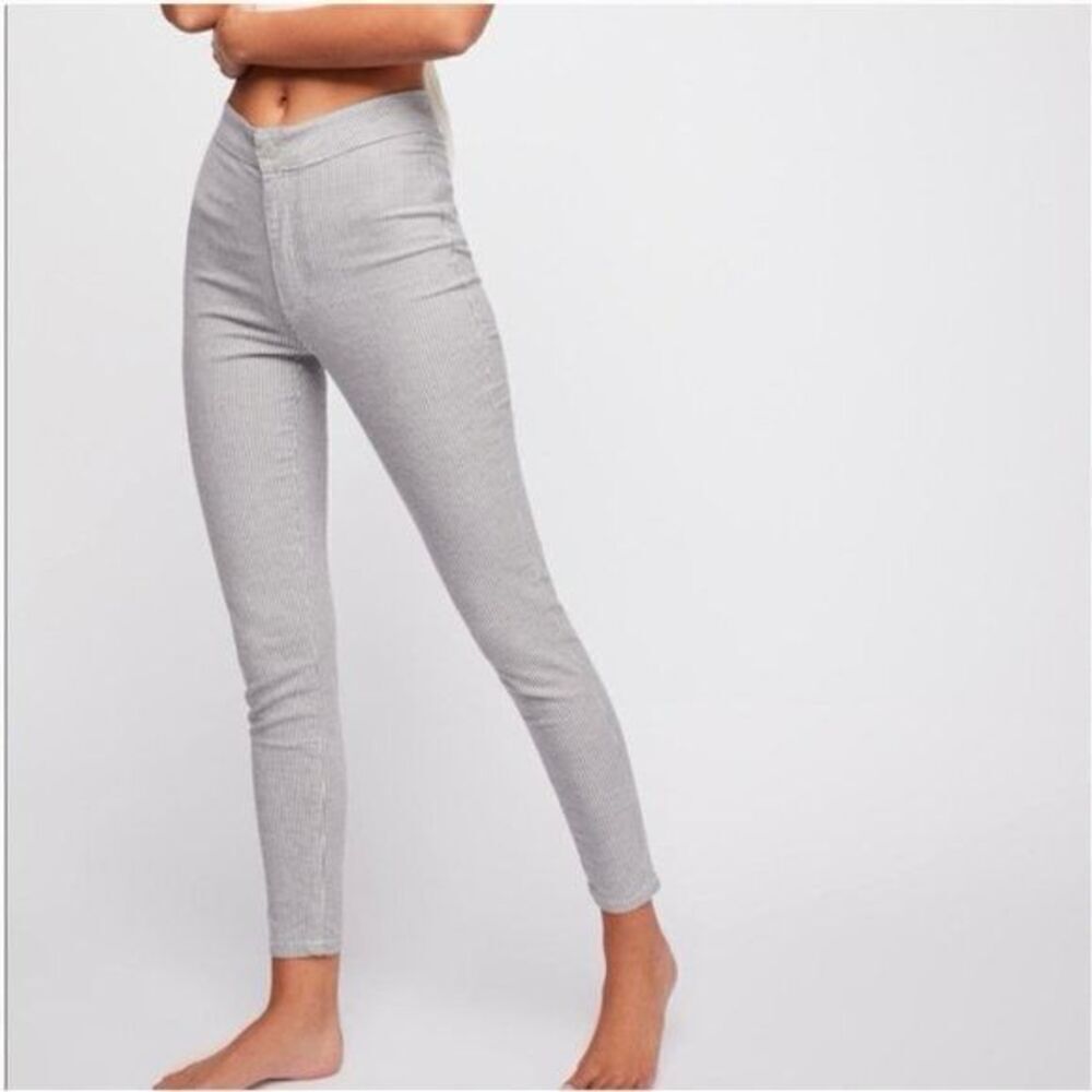 Free People Skinny Railroad Stripe Pants High-Rise Stretch Cotton Blend‎ Size 26